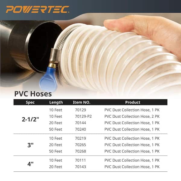 POWERTEC 5" X 20' Dust Collection Hose, 5 Inch Dust Collector Hose For Woodworking And Wood Shop Dust Collection System (70266 - View #4