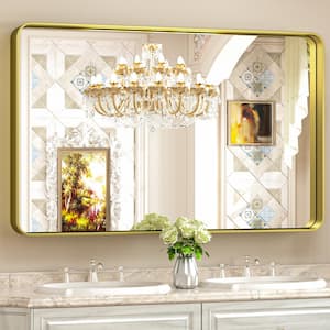 48 in. W x 24 in. H Rectangular Aluminum Framed Wall Mount Bathroom Vanity Mirror in Gold