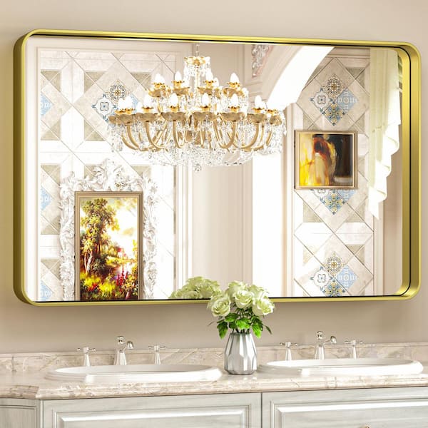 TETOTE 48 in. W x 24 in. H Rectangular Aluminum Framed Wall Mount Bathroom Vanity Mirror in Gold