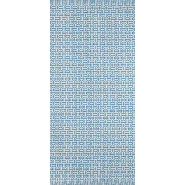 3 ft. x 8 ft. French Blue Miss Muffet Handwoven Cotton Indoor Runner Rug
