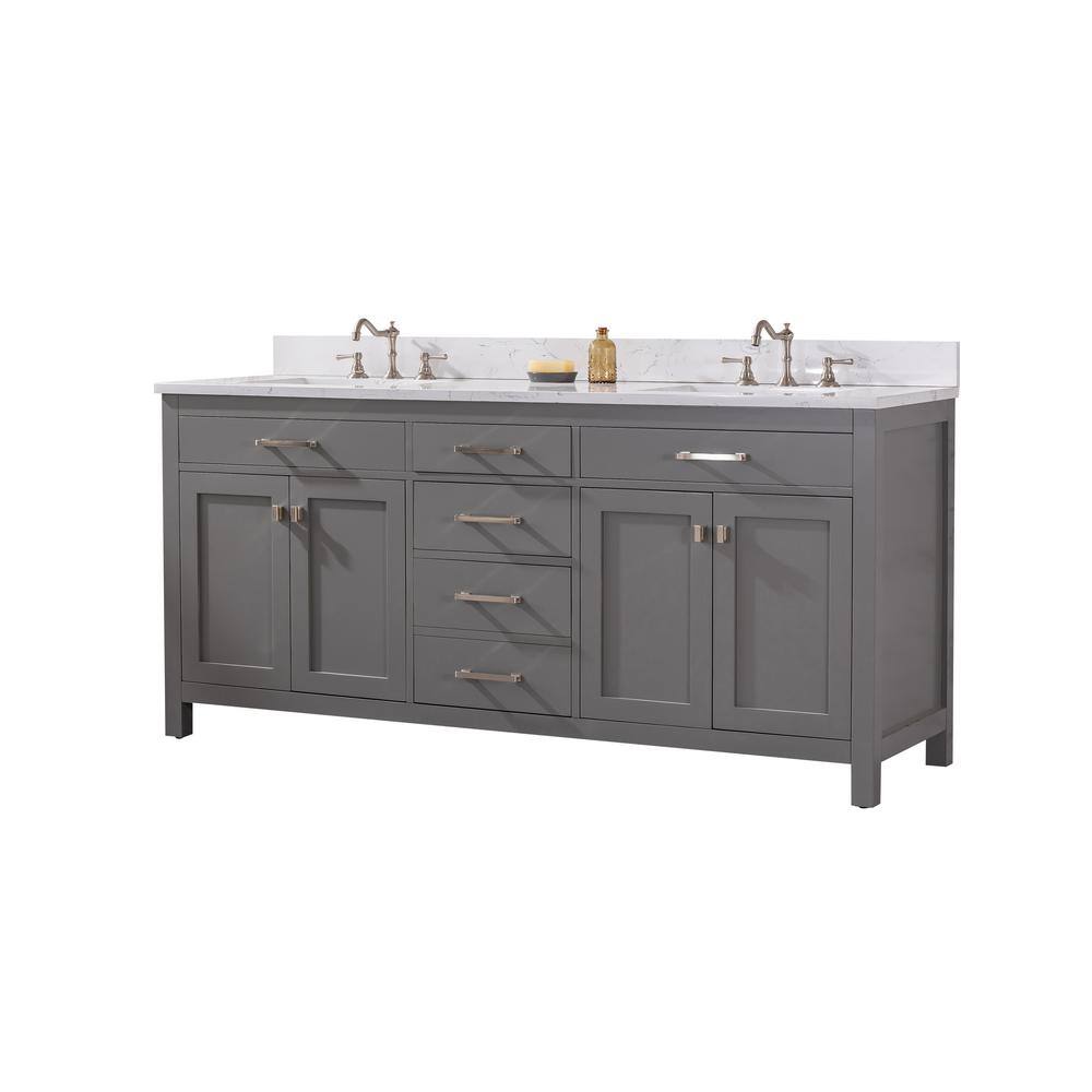 Jasper 72" Gray Double Bathroom Vanity with Carrara White Top