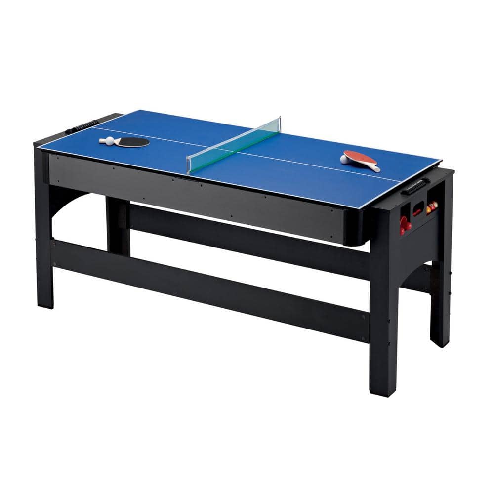 6' Black Multi-Game Table with Pool, Air Hockey, and Table Tennis