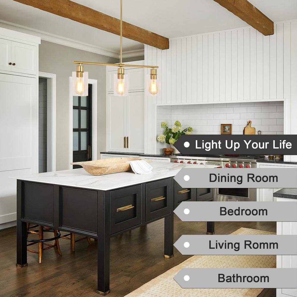 Gold Linear Pendant Light with Clear Glass Shades