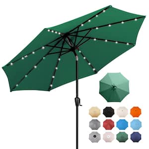 9 ft. Steel Market Solar Lighted 8-Rib Round Patio Umbrella in Emerald Green