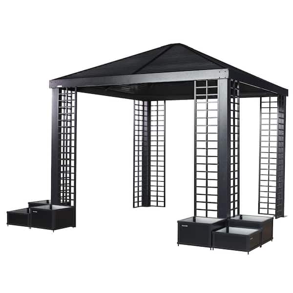 Havana 10 ft. x 10 ft. Black Aluminum Framed Gazebo with Planters