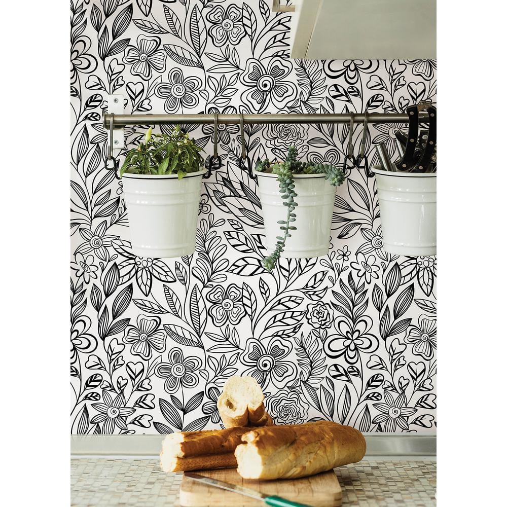 Black and White Floral Peel and Stick Wallpaper