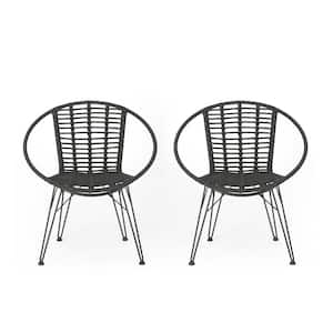2-Piece Grey Outdoor Dining Wicker Basket Chair Angled Legs Minimalist Polyethylene Rattan Handcraft Woven Seat