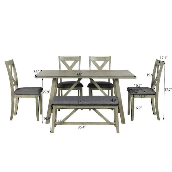 Harper Bright Designs Rustic Style Gray 6 Piece Wood Dining