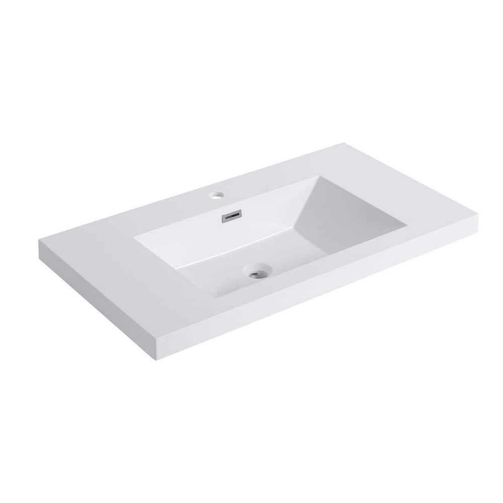 35.44 in. Drop-In Rectangular Resin Bathroom Sink in Gloss White price history on PriceWatchPro