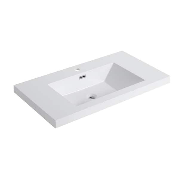 35.44 in. Drop-In Rectangular Resin Bathroom Sink in Gloss White