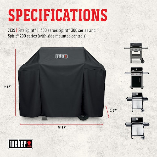 with Side Mounte I3S9 Grill Cover for Weber Spirit II 300 and Spirit 200 Series