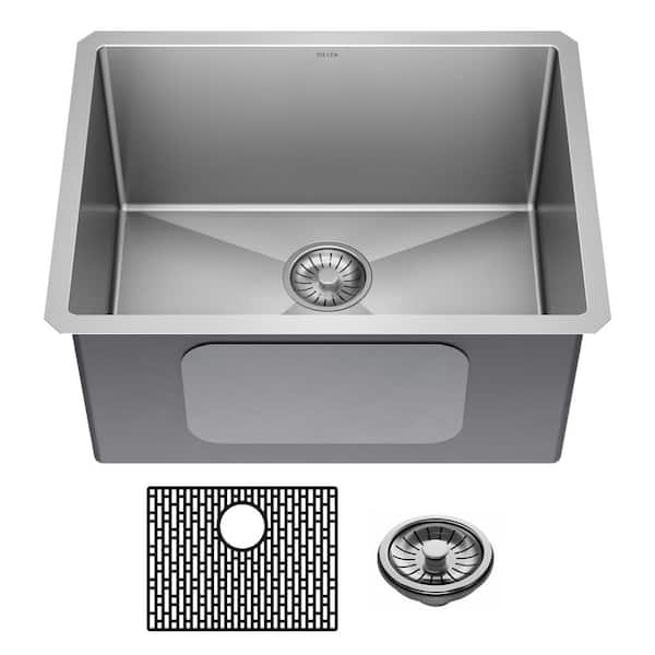Delta Lenta 16-Gauge Stainless Steel 24 in. Single Bowl Undermount Laundry Utility Kitchen Sink with Accessories