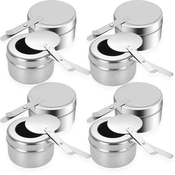 8-Pack Stainless Steel Chafing Fuel Can Holder with Safety Lid and Handle for Buffet, Catering, and Outdoor Events