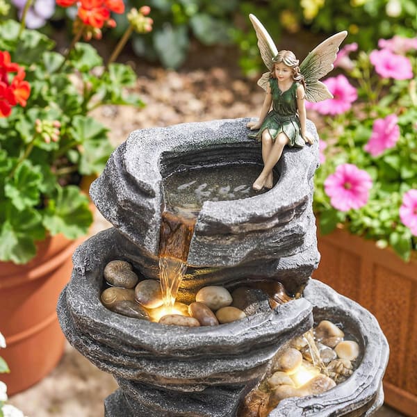 Outsunny 40 in. Resin Electric Six-Tier Rock Fountain with LED