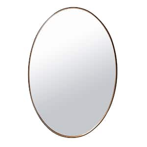 24 in. W x 35 in. H Oval Aluminum Framed Wall Mount Bathroom Vanity Mirror in Matte Gold