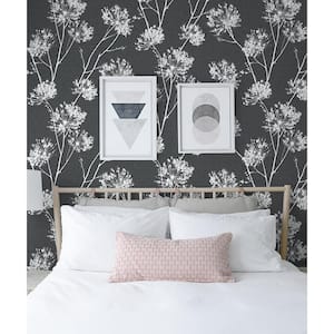 One O'clock Charcoal Floral Vinyl Peel & Stick Wallpaper Roll (Covers 30.75 Sq. Ft.)
