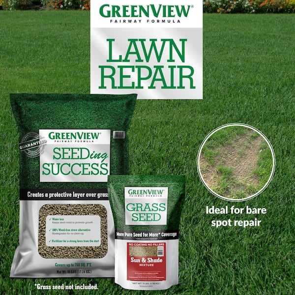 GreenView 38 lbs. Fairway Formula Seeding Success Biodegradable Mulch with Fertilizer (50-Bags/38,000 sq. ft./Pallet) GreenView 38 lbs. Fairway Formula Seeding Success Biodegradable Mulch with Fertilizer (50-Bags/38,000 sq. ft./Pallet)