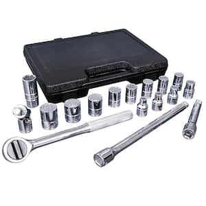 1/2 in. Drive SAE Socket Set with Accessories in Plastic Case (17-Piece)