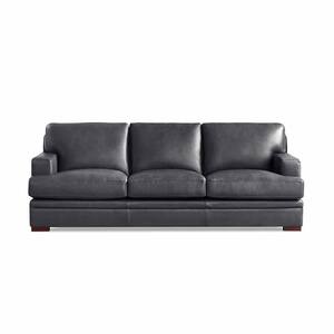 Georgia 95 in. W Square Arm Leather Lawson Straight 3-Seater Sofa in Midnight Blue