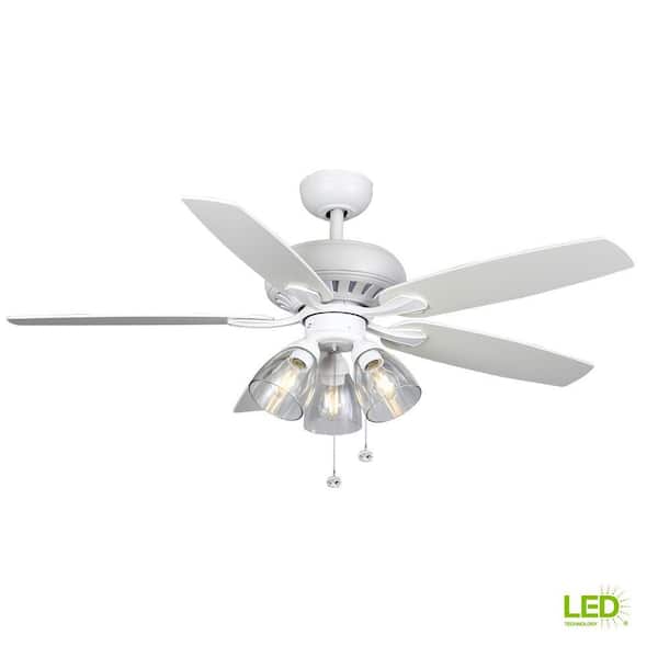 Rockport 52 in. Indoor LED Matte White Ceiling Fan with Light Kit, Downrod, and 5 Reversible Blades