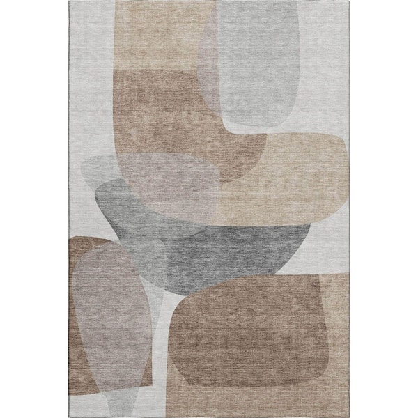 Mayfield Premium Machine Washable Abstract AMF2121 Mocha 9 ft. x 12 ft. Area Rug