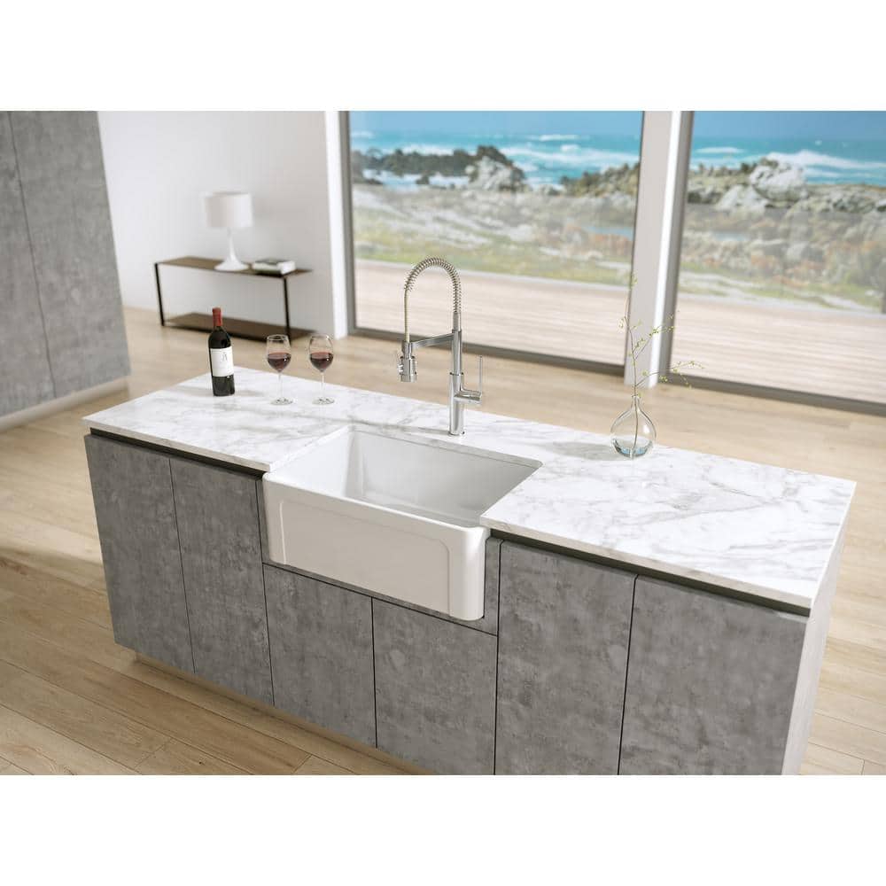27-Inch White Fireclay Farmhouse Single Bowl Sink