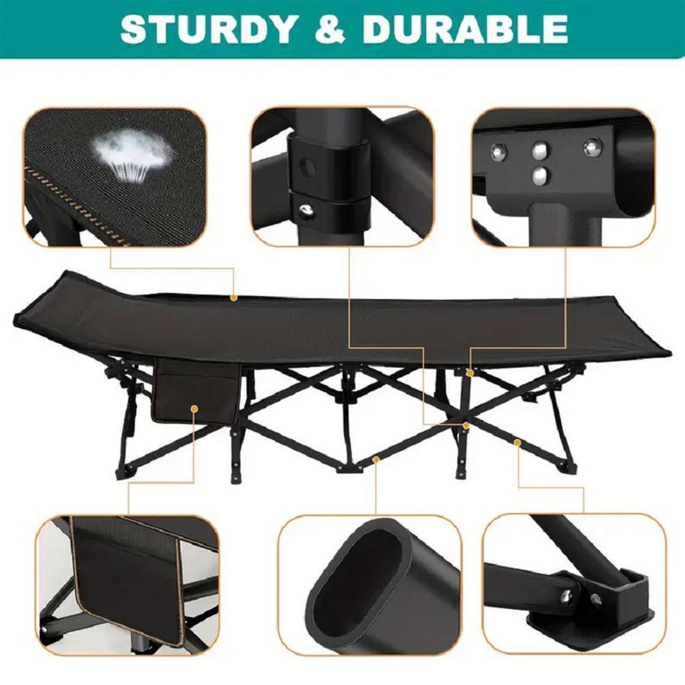 75 in. Black Aluminum Folding Camping Cot with Sponge Cushion