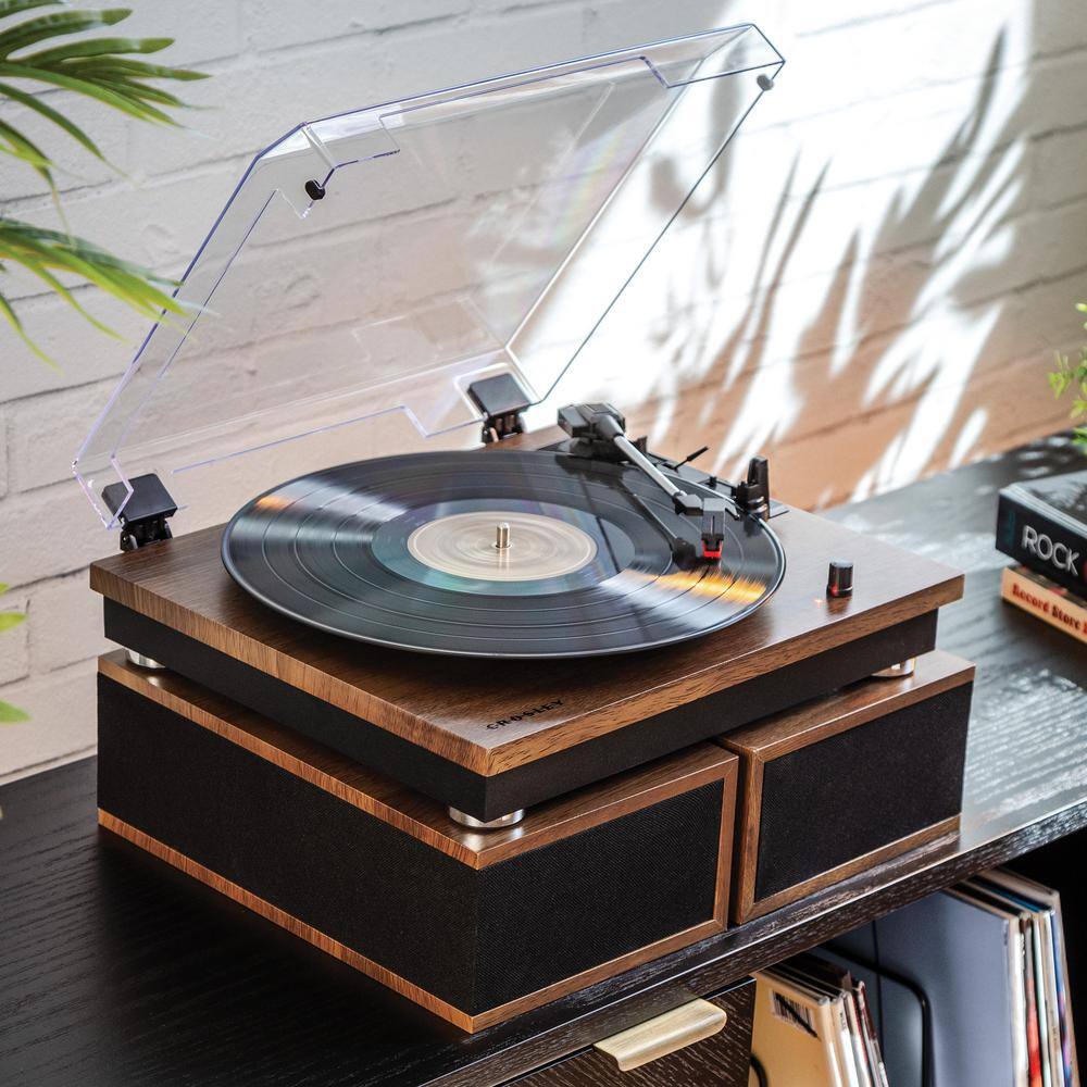 Walnut Belt Drive Bluetooth Vinyl Record Player with Modular Speakers