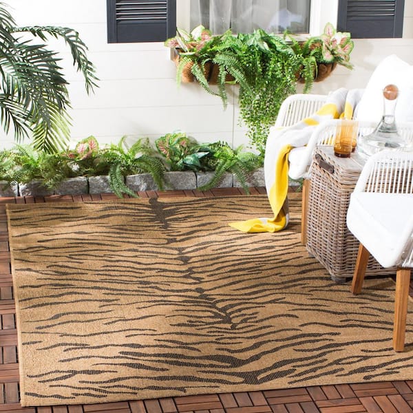 Courtyard Gold/Natural 3 ft. x 5 ft. Striped Animal Indoor/Outdoor Area Rug