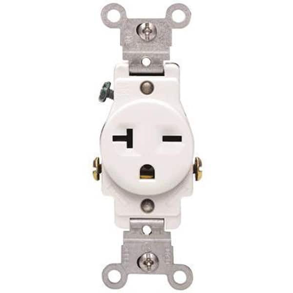 Leviton 20 Amp 250-Volt NEMA 6-20R 2-Pole Commercial Grade Single Straight Blade Receptacle, Ivory 5821-I