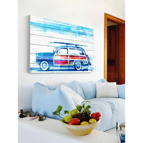 Unbranded 16 in. H x 24 in. W "Surf Day" by Parvez Taj Printed White Wood Wall Art