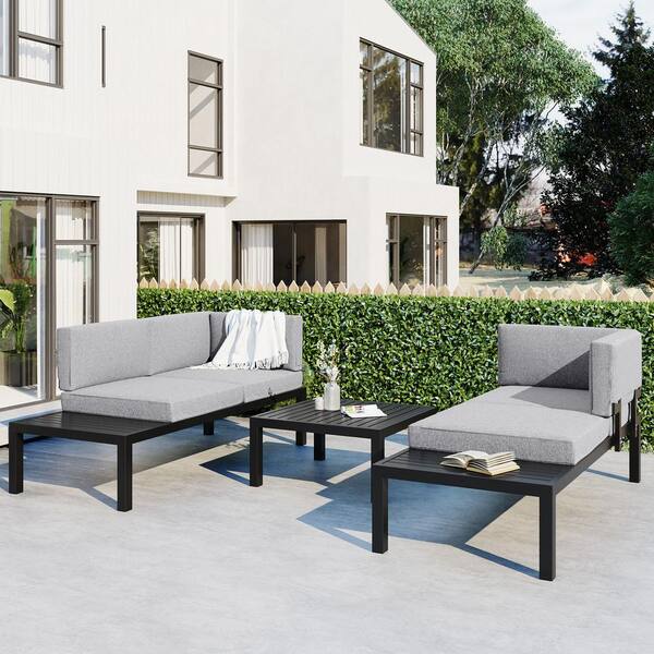 Marino Midnight Aluminum with Cushions 4 Piece Sofa Group + 55 x 31.5 in.  Lounge Height Coffee Table