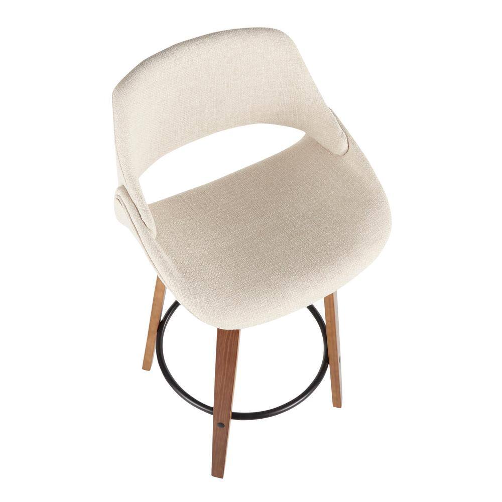 Walnut & Cream Swivel Mid-Century Modern Counter Stool, Set of 2