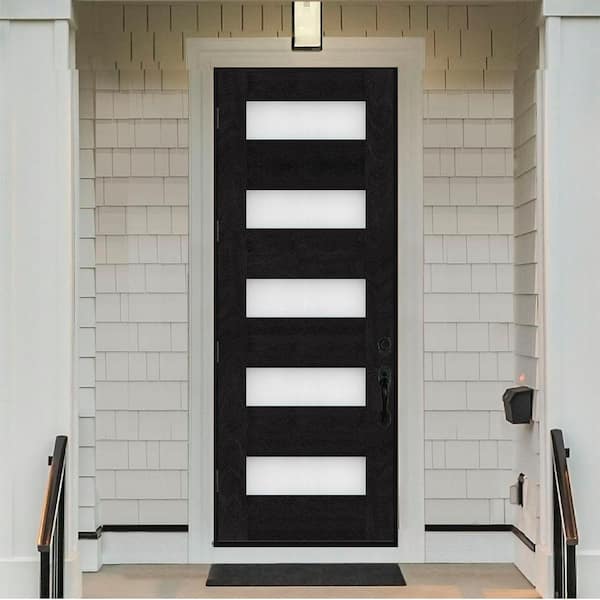 Regency 36 in. x 80 in. 5L Modern Clear Glass RHOS Onyx Stained Fiberglass Prehung Front Door