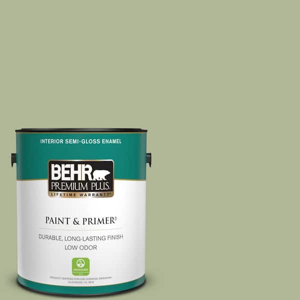 BEHR PREMIUM PLUS 1 gal. #PPU11-08 Moss Print Semi-Gloss Enamel Low Odor Interior Paint & Primer