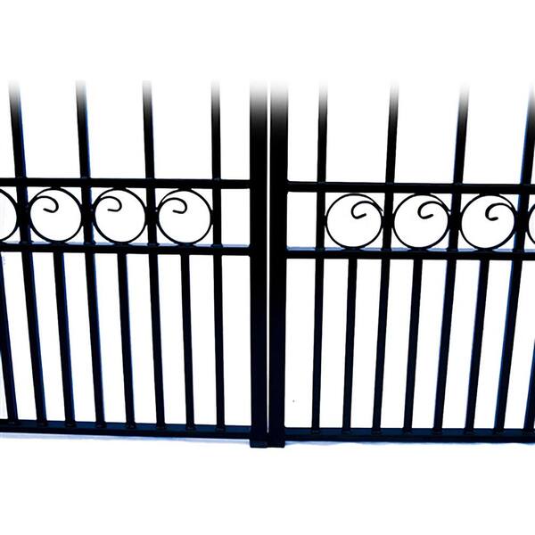 ALEKO 23 ft. x 6 ft. Black Steel Dual Swing Driveway Gate PARIS Style 18 ft. with Pedestrian Gate 5 ft. Fence Gate