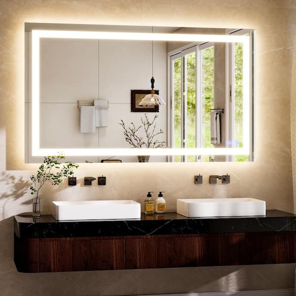 Morden White 36 in. W x 55 in. H LED Light Rectangle Aluminum Alloy Framed Vanity Wall Mirror