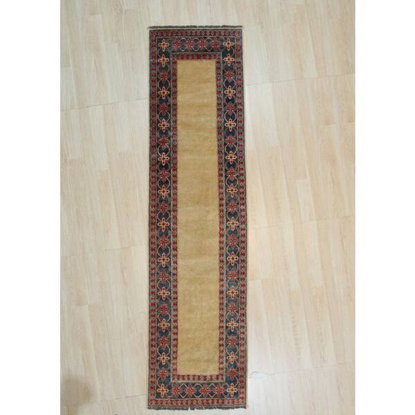 EORC Beige Hand Knotted Wool Classic Kazak Rug, 2'8 x 10'8, Area Rug