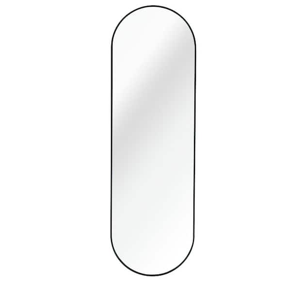 Unbranded Black 63 in. W x 20 in. H Classic Pill Shaped Aluminum Framed Full Length Mirror with Easy Installation