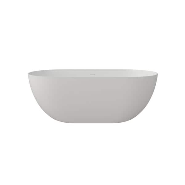 59 in. x 30 in. Flatbottom Solid Surface Freestanding Soaking Bathtub with with Acrylic Tray in Matt White