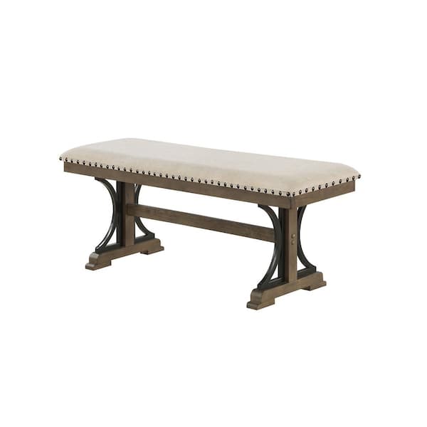 Best Quality Furniture Martha Brown Oak Linen Fabric dining Bench Backless 17 in.