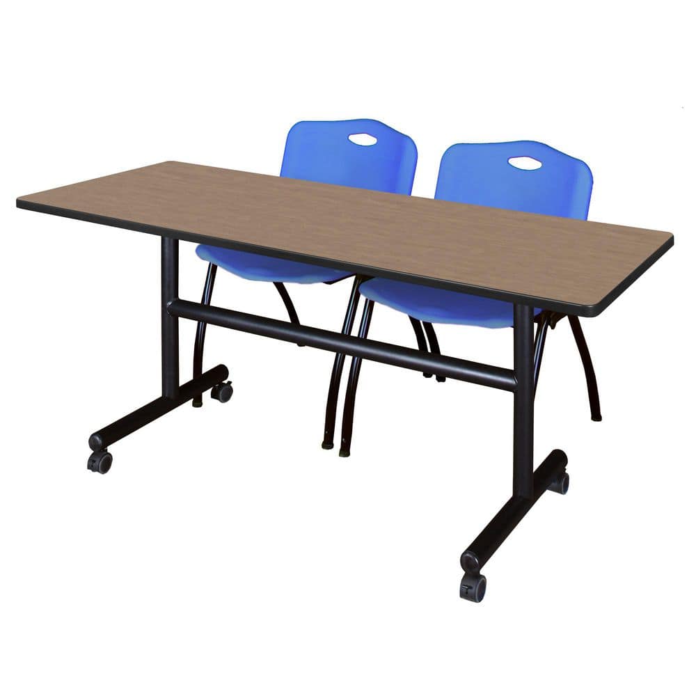 Kobe 60 in x 24 in. Noble Oak Flip-Top Training Nesting Table Desk, 2 M Stack Chairs-Blue price history on PriceWatchPro