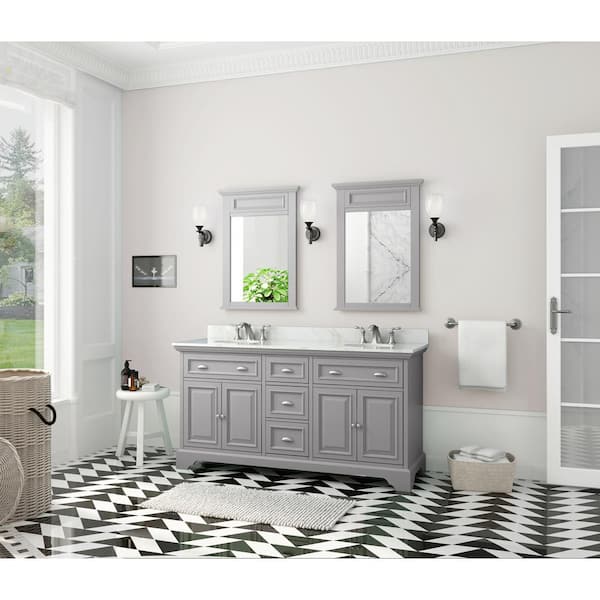 Home Decorators Collection Sadie 67 In. W X 21.6 In. D X 35.1 In. H  Freestanding Bath Vanity In Dove Grey W/ White W/ Natural Veining Marble  Top Md-V1834 - The Home Depot