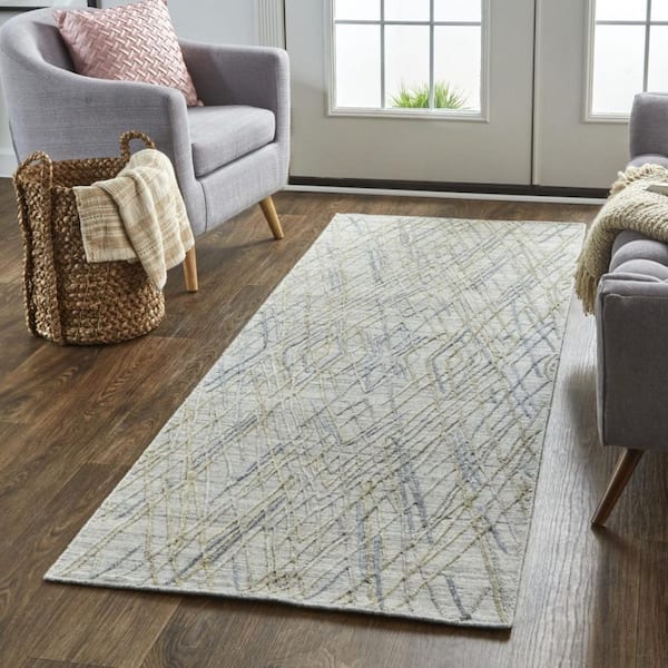 2 ft. x 8 ft. Gray, Ivory Abstract Runner Rug