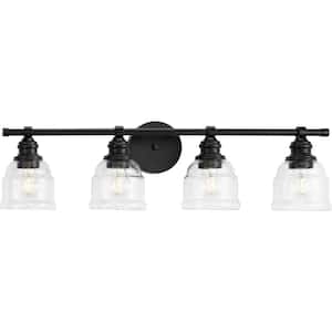 Ambrose 23.5 in. 4-Light Matte Black with Clear Glass Shades New Traditional Bath Vanity Light