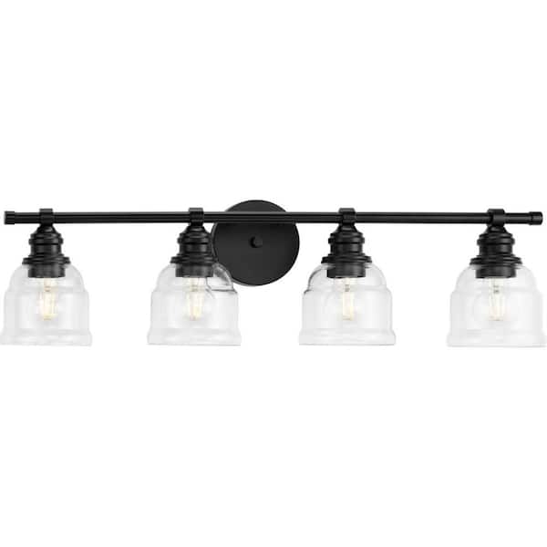 Progress Lighting Ambrose 23.5 in. 4-Light Matte Black with Clear Glass Shades New Traditional Bath Vanity Light