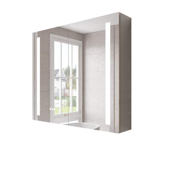 36 in. W x 30 in. H Rectangular Aluminum Recessed or Surface Mount LED Lighted Bathroom Medicine Cabinet with Mirror