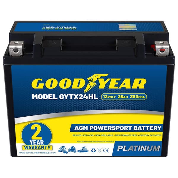 GYTX24HL-12 Volt 26 AH, 350 CCA, Rechargeable High-Performance, Maintenance Free, SLA AGM Battery for Motorcycle, ATV
