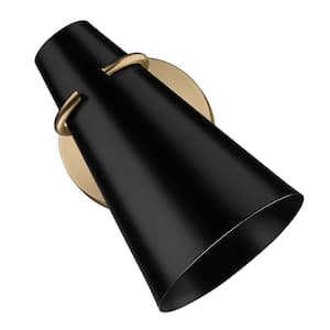 Reeva 1 Light Modern Brass Wall Sconce with Matte Black Shade