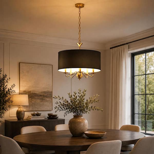 YANSUN 20 in. 5-Light Gold Empire Chandelier with Fabric Shades